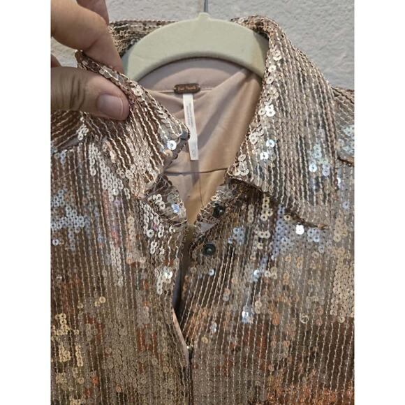 Free People Sophie Sequin Mini Dress Gold Long Sleeve Party Size XS - Picture 7 of 15